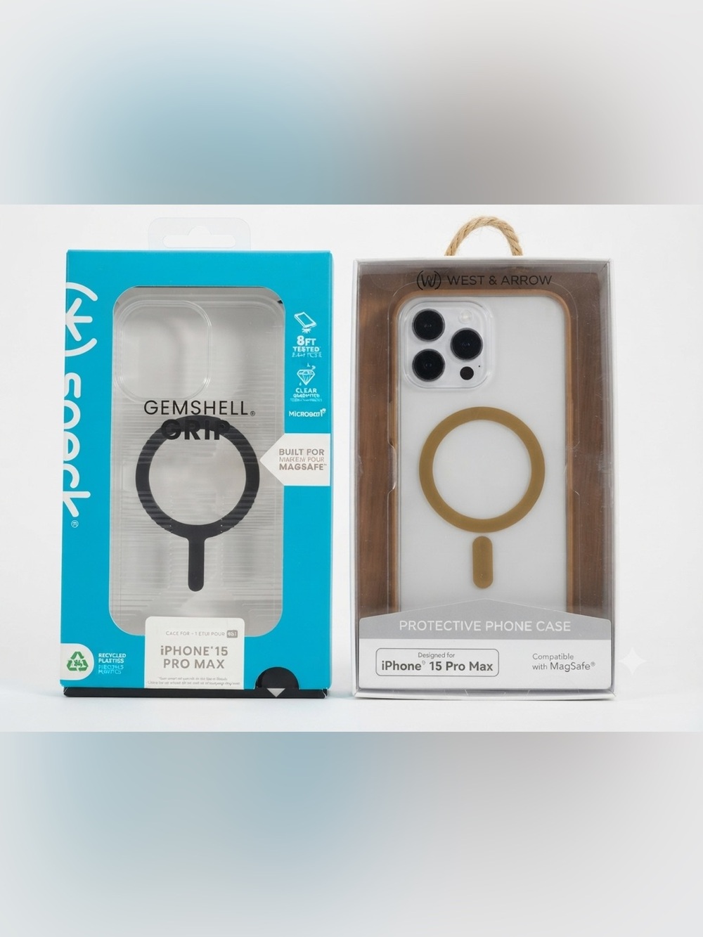 speck White Phone Case with Gold MagSafe Ring for iPhone 15 Pro Max